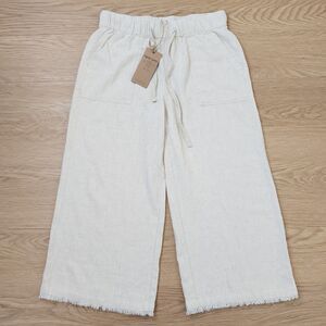 Thread & Supply Womens M Wide Leg Pants Beige Casual Linen Drawstring Baggy NWT